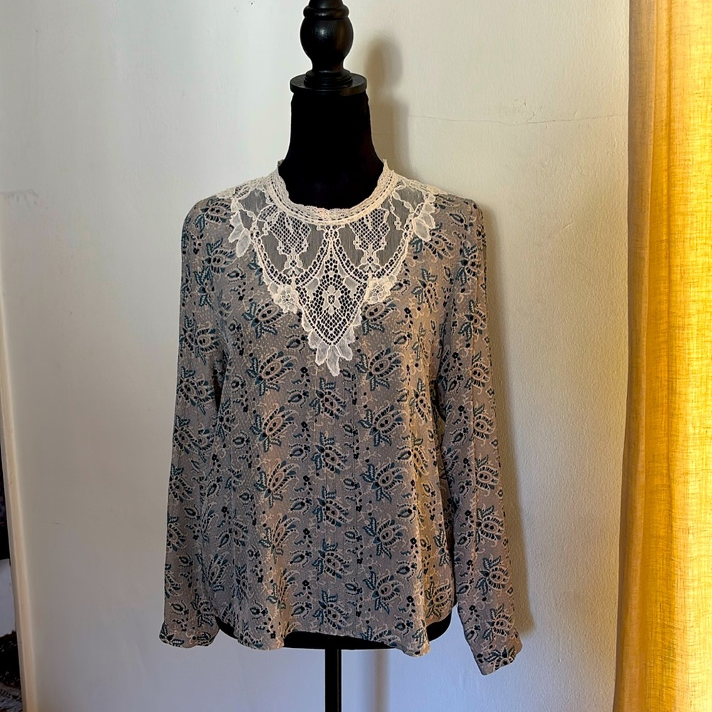 Sea, New York - Romantic Silk Blouse Lace Inset -Size 6
